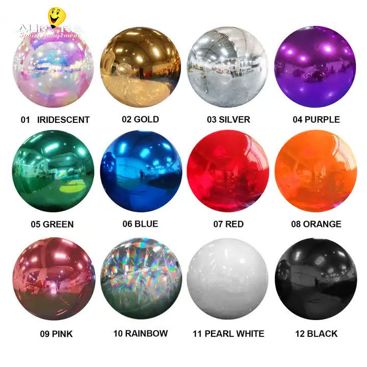 Esfera de espejo inflable colorida de 0.3 mm de PVC Esferas decorativas grandes