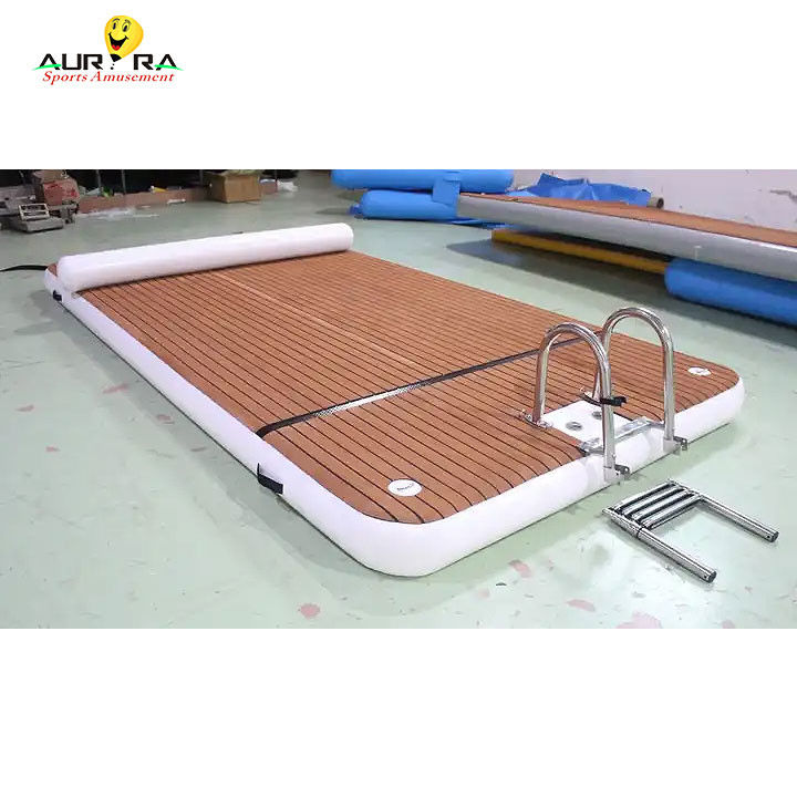 Plataforma de natación de muelle flotante con escalera de gota de costura de espuma de teca de PVC