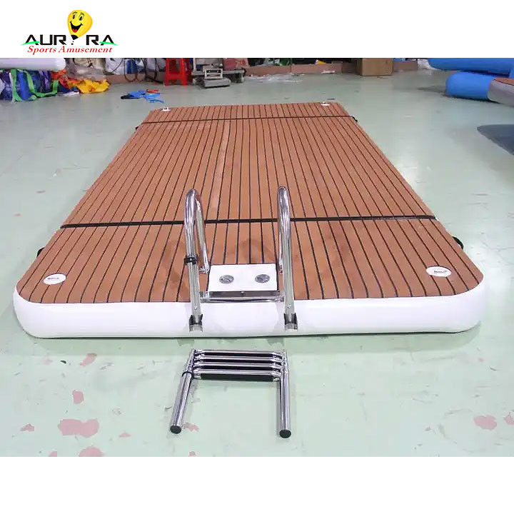 Plataforma de natación de muelle flotante con escalera de gota de costura de espuma de teca de PVC