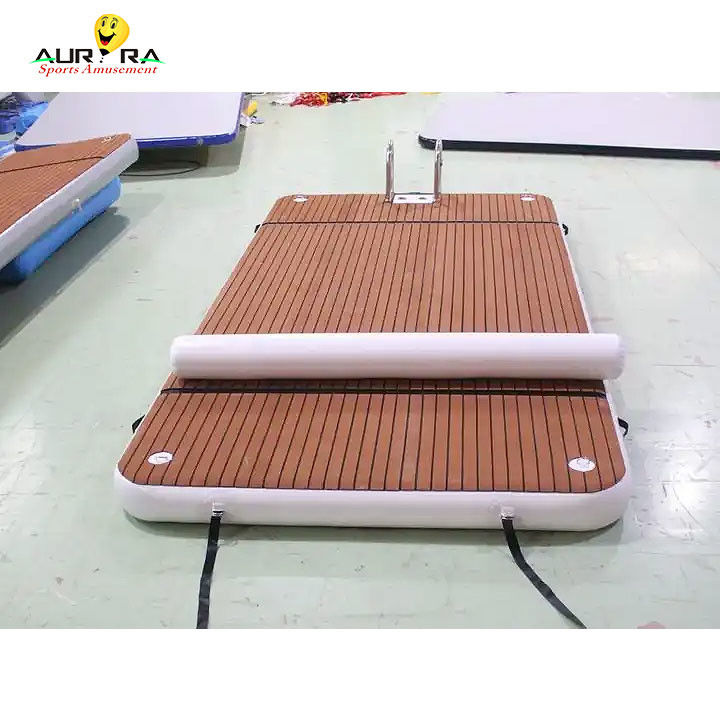 Plataforma de natación de muelle flotante con escalera de gota de costura de espuma de teca de PVC