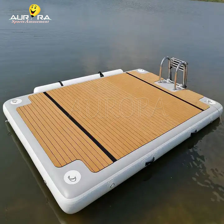 Reactivo al fuego Techo flotante de muelle inflable Plataforma flotante de agua de ocio para lago