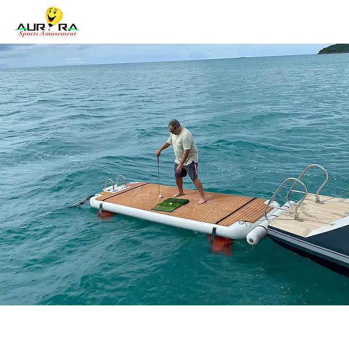 Reactivo al fuego Techo flotante de muelle inflable Plataforma flotante de agua de ocio para lago