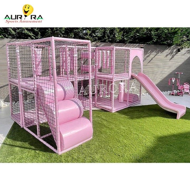 Deslizamientos Trampolín Parque Juego Blandos Bosque Niños Al aire libre Pastel Rosa En Venta
