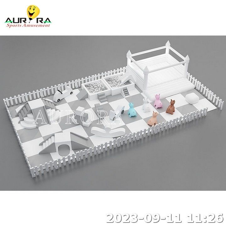 Equipo de juegos blandos blanco y gris para niños Alquiler de juegos móviles