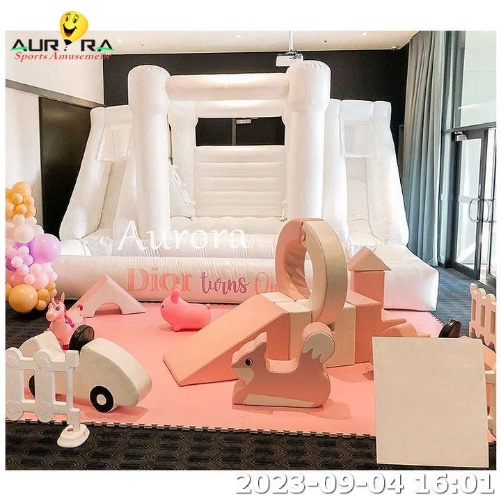 Niño Inflatable Juego suave al aire libre Casa de rebote Área de juego interior Suave Rosa de colores