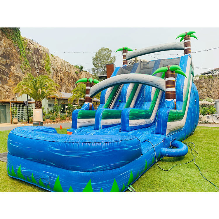 Obstáculo de rebote toboganes de agua inflables para la piscina Carril doble coloridos juegos para adultos