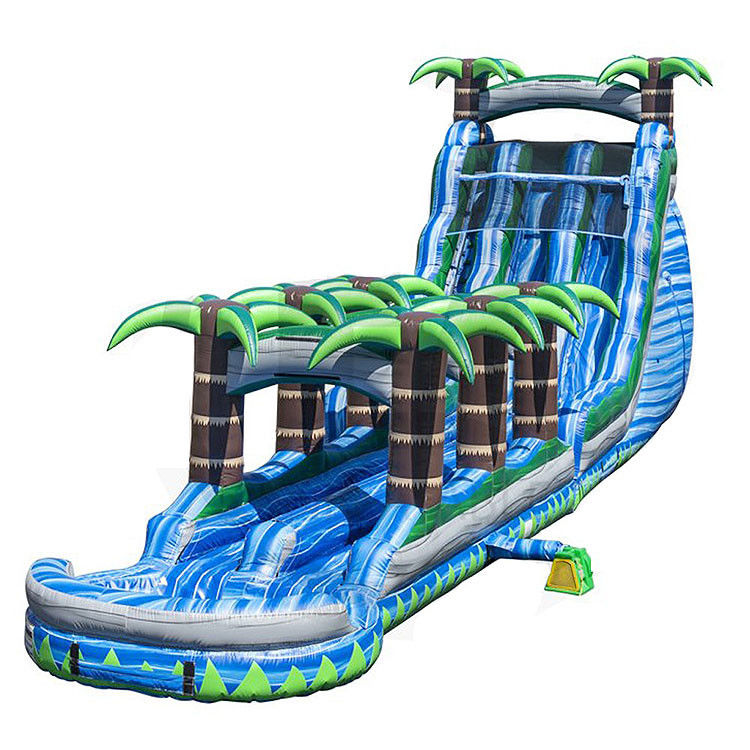 Deslizamientos inflables de doble carril Deslizamiento acuático o seco con piscina para negocios de fiesta