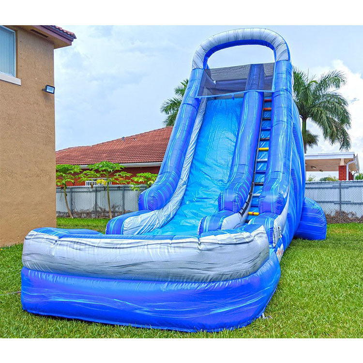 tobogán de agua inflable con piscina para niños PVC azul de patio trasero tobogán de agua 22 pies